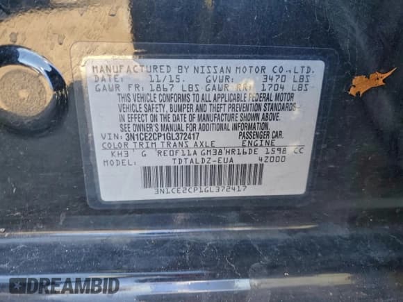 ✅ 2016 Nissan Note SV • VIN: 3N1CE2CP1GL372417 • Lot: 94863905. Wystawiony na Copart z przebiegiem 159 767 mil. Bezpłatny archiwum sprzedaży aukcyjnych z USA i szczegółowy raport historii pojazdu na DreamBid. Zdjęcie 12.