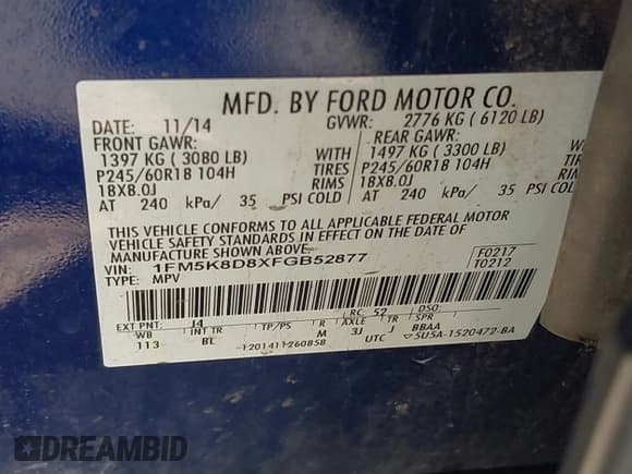 ✅ 2015 Ford Explorer XLT • VIN: 1FM5K8D8XFGB52877 • Лот: 43874339. Опубликован ранее на IAAI с пробегом 144 386 миль. Бесплатный доступ к архиву аукционных продаж из США и подробный отчёт об истории автомобиля на DreamBid. Изображение 9.