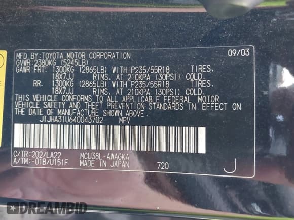 ✅ 2004 Lexus RX 330 • VIN: JTJHA31U640043702 • Лот: 43303651. Опубликован ранее на IAAI с пробегом 196 328 миль. Бесплатный доступ к архиву аукционных продаж из США и подробный отчёт об истории автомобиля на DreamBid. Изображение 9.