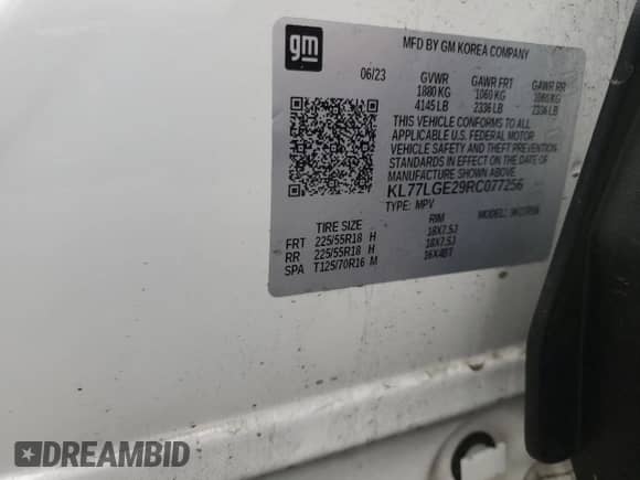 2024 Chevrolet Trax 1RS с VIN KL77LGE29RC077256, выставлен на аукционе Copart как лот 84285735 с пробегом 49 554 миль миль и Чистый • Clean title. История ставок и продаж доступна на DreamBid. Изображение 13.