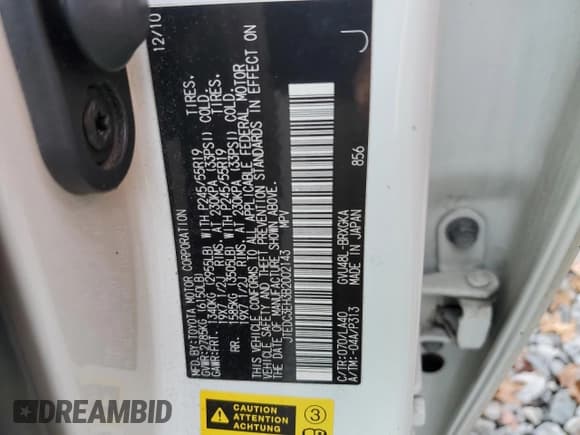 ✅ 2011 Toyota Highlander Limited • VIN: JTEDC3EH3B2002143 • Lot: 92126545. Listed on Copart with Not provided. Free auction sales archive from the USA and detailed vehicle history report at DreamBid. Image 13.