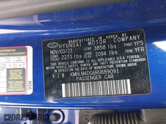 ✅ 2024 Hyundai Elantra SEL • VIN: KMHLM4DG6RU689091 • Lot: 43448185. Listed on IAAI with 33,460 mi. Free auction sales archive from the USA and detailed vehicle history report at DreamBid. Image 9.