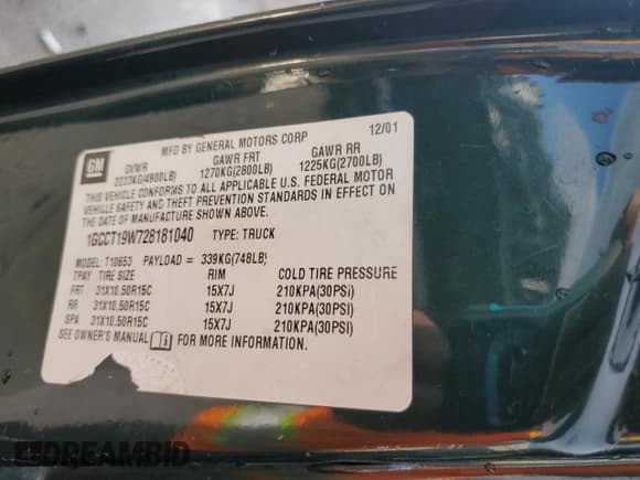 ✅ 2002 Chevrolet S-10 LS • VIN: 1GCCT19W728181040 • Лот: 77814464. Опубликован ранее на Copart с пробегом 116 481 миль. Бесплатный доступ к архиву аукционных продаж из США и подробный отчёт об истории автомобиля на DreamBid. Изображение 13.