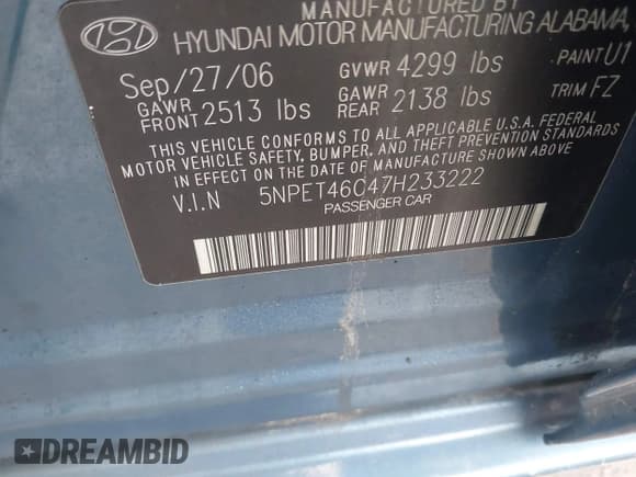 ✅ 2007 Hyundai Sonata GLS • VIN: 5NPET46C47H233222 • Лот: 41551005. Опубликован ранее на IAAI с пробегом Не указан. Бесплатный доступ к архиву аукционных продаж из США и подробный отчёт об истории автомобиля на DreamBid. Изображение 9.