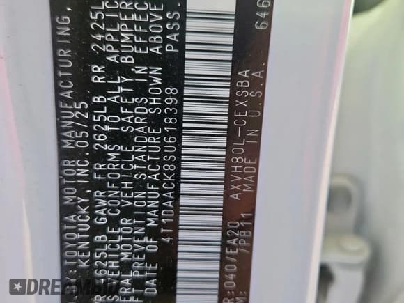 ✅ 2025 Toyota Camry XSE • VIN: 4T1DAACK8SU618398 • Лот: 84957485. Опубликован ранее на Copart с пробегом 4 392 миль. Бесплатный доступ к архиву аукционных продаж из США и подробный отчёт об истории автомобиля на DreamBid. Изображение 12.