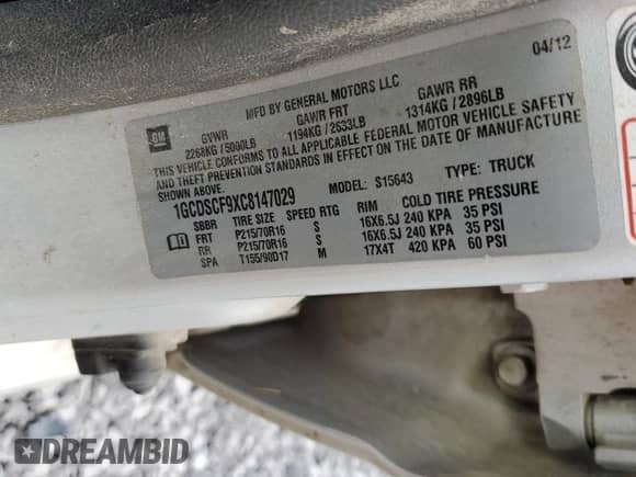 2012 Chevrolet Colorado 1LT z VIN 1GCDSCF9XC8147029, wystawiony jako Copart lot #66231635 z przebiegiem 182 135 mil mil oraz Czysty tytuł • Clean title. Historia ofert i sprzedaży dostępna na DreamBid. Obrazek 13.