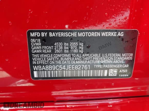 ✅ 2018 BMW 3 Series 330i • VIN: WBA8B9C54JEE82761 • Lot: 42775458. Listed on IAAI with 26,551 mi. Free auction sales archive from the USA and detailed vehicle history report at DreamBid. Image 9.