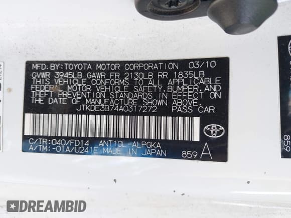 ✅ 2010 Scion tC • VIN: JTKDE3B74A0317272 • Lot: 43725777. Wystawiony na IAAI z przebiegiem 171 952 mil. Bezpłatny archiwum sprzedaży aukcyjnych z USA i szczegółowy raport historii pojazdu na DreamBid. Zdjęcie 9.