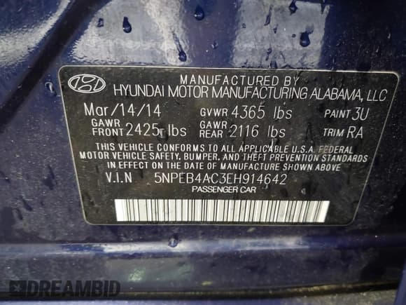 ✅ 2014 Hyundai Sonata GLS • VIN: 5NPEB4AC3EH914642 • Lot: 43434139. Listed on IAAI with 108,700 mi. Free auction sales archive from the USA and detailed vehicle history report at DreamBid. Image 9.