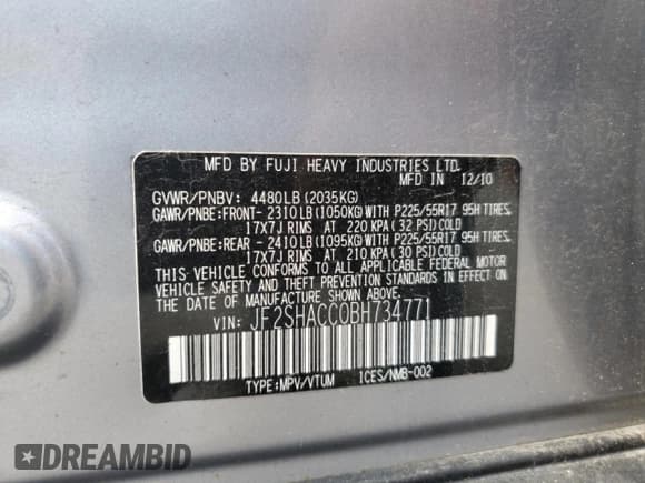 ✅ 2011 Subaru Forester X Premium • VIN: JF2SHACC0BH734771 • Lot: 61903165. Wystawiony na Copart z przebiegiem 165 562 mil. Bezpłatny archiwum sprzedaży aukcyjnych z USA i szczegółowy raport historii pojazdu na DreamBid. Zdjęcie 12.