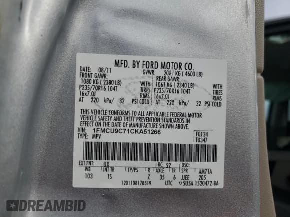 ✅ 2012 Ford Escape XLS • VIN: 1FMCU9C71CKA51266 • Lot: 91503485. Wystawiony na Copart z przebiegiem 208 609 mil. Bezpłatny archiwum sprzedaży aukcyjnych z USA i szczegółowy raport historii pojazdu na DreamBid. Zdjęcie 13.