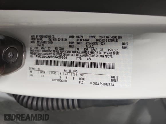 ✅ 2023 Ford Escape Active • VIN: 1FMCU9GN9PUA26604 • Лот: 86073285. Опубликован ранее на Copart с пробегом 22 108 миль. Бесплатный доступ к архиву аукционных продаж из США и подробный отчёт об истории автомобиля на DreamBid. Изображение 13.