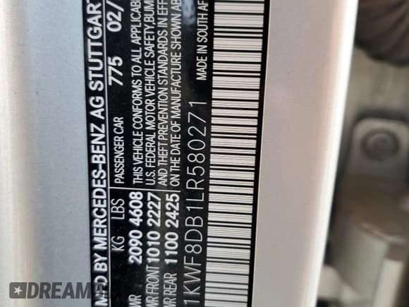 ✅ 2020 Mercedes-Benz C 300 • VIN: W1KWF8DB1LR580271 • Лот: 57181165. Опубликован ранее на Copart с пробегом 91 479 миль. Бесплатный доступ к архиву аукционных продаж из США и подробный отчёт об истории автомобиля на DreamBid. Изображение 12.