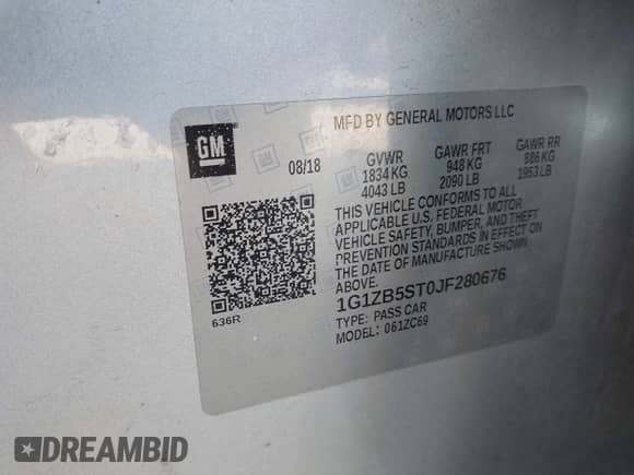 2018 Chevrolet Malibu LS with VIN 1G1ZB5ST0JF280676, listed as a IAAI auction lot 43248804 with 122,429 mi miles and . Bid and sale history available at DreamBid. Image 9.