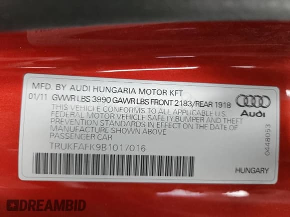 ✅ 2011 Audi TT 2.0T Prestige • VIN: TRUKFAFK9B1017016 • Лот: 72019085. Опубликован ранее на Copart с пробегом 97 657 миль. Бесплатный доступ к архиву аукционных продаж из США и подробный отчёт об истории автомобиля на DreamBid. Изображение 12.