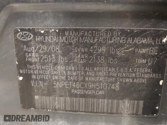✅ 2009 Hyundai Sonata GLS • VIN: 5NPET46CX9H510748 • Lot: 43677028. Wystawiony na IAAI z przebiegiem 151 835 mil. Bezpłatny archiwum sprzedaży aukcyjnych z USA i szczegółowy raport historii pojazdu na DreamBid. Zdjęcie 9.