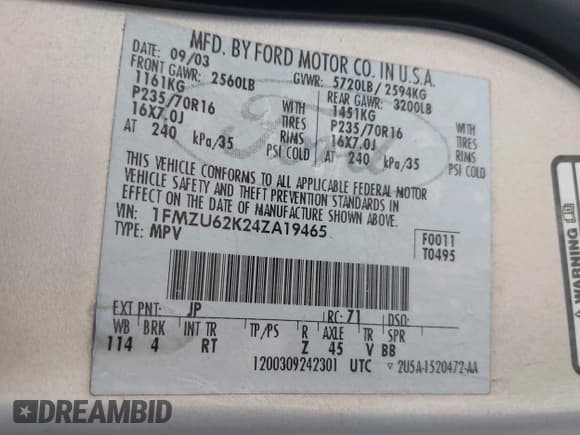✅ 2004 Ford Explorer XLS • VIN: 1FMZU62K24ZA19465 • Lot: 42225009. Wystawiony na IAAI z przebiegiem 208 868 mil. Bezpłatny archiwum sprzedaży aukcyjnych z USA i szczegółowy raport historii pojazdu na DreamBid. Zdjęcie 9.
