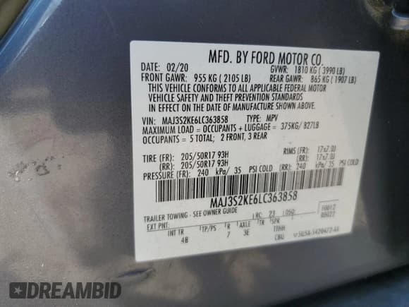 ✅ 2020 Ford EcoSport Titanium • VIN: MAJ3S2KE6LC363858 • Lot: 70256665. Listed on Copart with 80,573 mi. Free auction sales archive from the USA and detailed vehicle history report at DreamBid. Image 12.