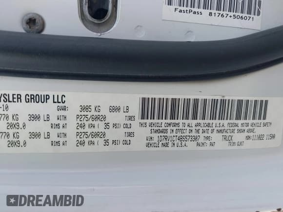 ✅ 2011 Ram 1500 Sport • VIN: 1D7RV1CT4BS573307 • Lot: 42113159. Listed on IAAI with 176,225 mi. Free auction sales archive from the USA and detailed vehicle history report at DreamBid. Image 9.