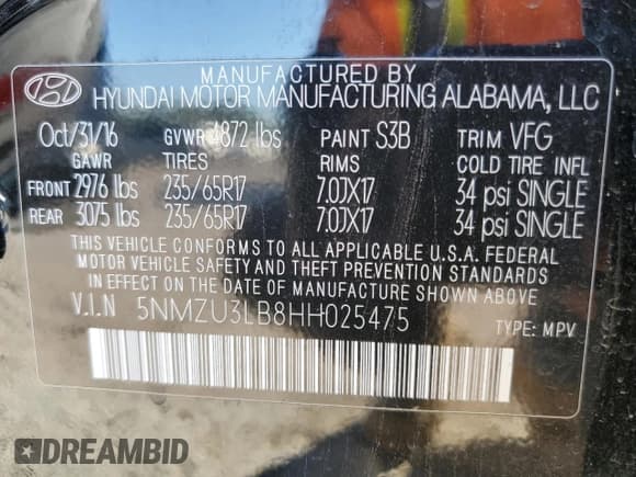 ✅ 2017 Hyundai Santa Fe 2.4L • VIN: 5NMZU3LB8HH025475 • Лот: 74175623. Опубликован ранее на Copart с пробегом 104 229 миль. Бесплатный доступ к архиву аукционных продаж из США и подробный отчёт об истории автомобиля на DreamBid. Изображение 14.