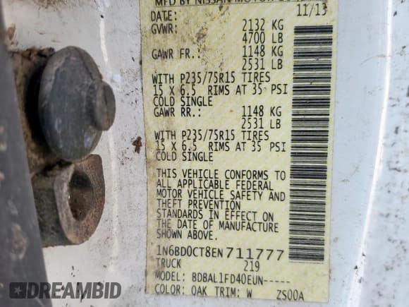 ✅ 2014 Nissan Frontier S • VIN: 1N6BD0CT8EN711777 • Лот: 84917765. Опубликован ранее на Copart с пробегом Не указан. Бесплатный доступ к архиву аукционных продаж из США и подробный отчёт об истории автомобиля на DreamBid. Изображение 12.