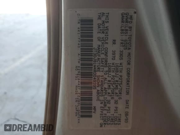 ✅ 1994 Toyota Land Cruiser • VIN: JT3DJ81W4R0049395 • Lot: 72421694. Listed on Copart with 267,963 mi. Free auction sales archive from the USA and detailed vehicle history report at DreamBid. Image 13.