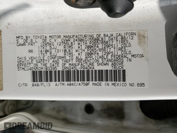 ✅ 2012 Toyota Tacoma • VIN: 3TMLU4EN5CM103395 • Lot: 81909885. Listed on Copart with 191,671 mi. Free auction sales archive from the USA and detailed vehicle history report at DreamBid. Image 13.