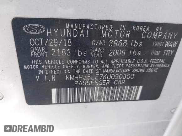 ✅ 2019 Hyundai Elantra • VIN: KMHH35LE7KU090303 • Lot: 41706847. Listed on IAAI with 106,492 mi. Free auction sales archive from the USA and detailed vehicle history report at DreamBid. Image 9.