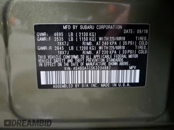 ✅ 2019 Subaru Outback Touring • VIN: 4S4BSATC5K3234887 • Lot: 92197385. Wystawiony na Copart z przebiegiem 34 352 mil. Bezpłatny archiwum sprzedaży aukcyjnych z USA i szczegółowy raport historii pojazdu na DreamBid. Zdjęcie 13.