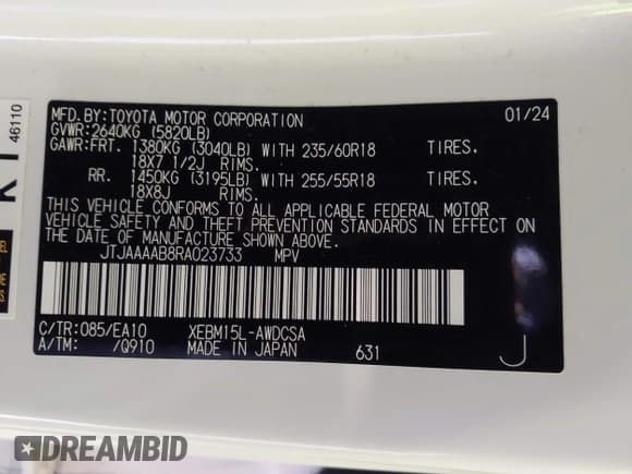 ✅ 2024 Lexus RZ 450e Premium • VIN: JTJAAAAB8RA023733 • Lot: 42319612. Listed on IAAI with 13,907 mi. Free auction sales archive from the USA and detailed vehicle history report at DreamBid. Image 9.