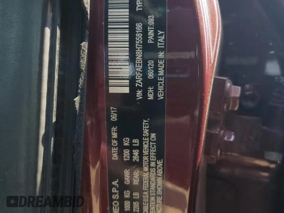 ✅ 2017 Alfa Romeo Giulia • VIN: ZARFAEBN8H7558166 • Lot: 69969145. Listed on Copart with 76,251 mi. Free auction sales archive from the USA and detailed vehicle history report at DreamBid. Image 12.