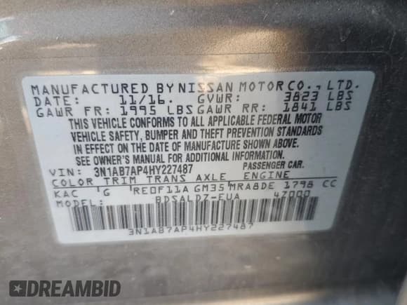 ✅ 2017 Nissan Sentra S • VIN: 3N1AB7AP4HY227487 • Лот: 49018195. Опубликован ранее на Copart с пробегом 146 346 миль. Бесплатный доступ к архиву аукционных продаж из США и подробный отчёт об истории автомобиля на DreamBid. Изображение 12.