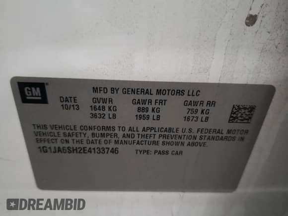 2014 Chevrolet Sonic LS с VIN 1G1JA6SH2E4133746, выставлен на аукционе Copart как лот 71467964 с пробегом 152 103 миль миль и Чистый • Clean title. История ставок и продаж доступна на DreamBid. Изображение 12.