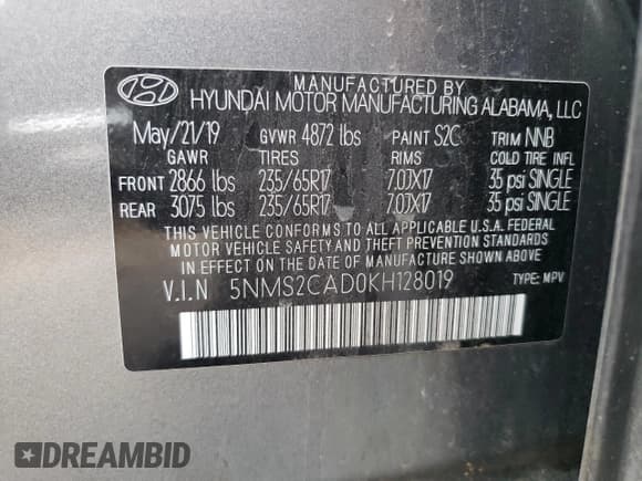 ✅ 2019 Hyundai Santa Fe SE • VIN: 5NMS2CAD0KH128019 • Lot: 70981433. Wystawiony na Copart z przebiegiem 50 255 mil. Bezpłatny archiwum sprzedaży aukcyjnych z USA i szczegółowy raport historii pojazdu na DreamBid. Zdjęcie 12.