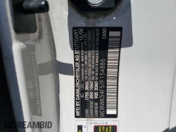 ✅ 2007 Mercedes-Benz SLK 280 • VIN: WDBWK54F57F154886 • Lot: 61651645. Listed on Copart with 115,855 mi. Free auction sales archive from the USA and detailed vehicle history report at DreamBid. Image 12.