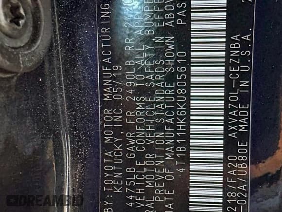 ✅ 2019 Toyota Camry SE • VIN: 4T1B11HK6KU805610 • Лот: 95578565. Опубликован ранее на Copart с пробегом 58 732 миль. Бесплатный доступ к архиву аукционных продаж из США и подробный отчёт об истории автомобиля на DreamBid. Изображение 10.