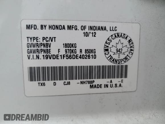 ✅ 2013 Acura ILX Premium • VIN: 19VDE1F56DE402610 • Lot: 80739685. Listed on Copart with Not provided. Free auction sales archive from the USA and detailed vehicle history report at DreamBid. Image 13.