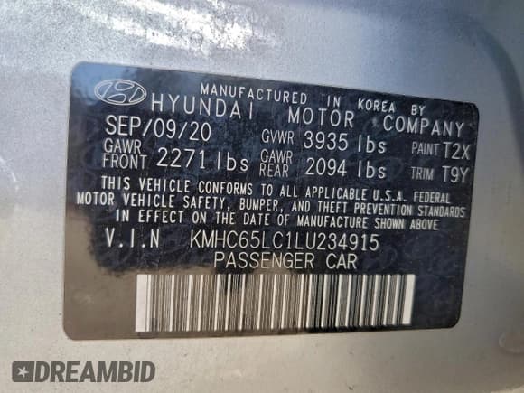 ✅ 2020 Hyundai Ioniq Blue • VIN: KMHC65LC1LU234915 • Lot: 93970365. Listed on Copart with 79,039 mi. Free auction sales archive from the USA and detailed vehicle history report at DreamBid. Image 13.