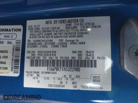 ✅ 2017 Ford Mustang GT • VIN: 1FA6P8CF1H5322980 • Lot: 43339612. Listed on IAAI with Not provided. Free auction sales archive from the USA and detailed vehicle history report at DreamBid. Image 9.