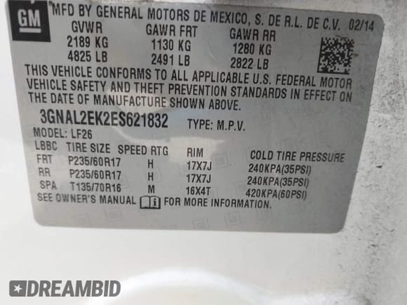 ✅ 2014 Chevrolet Captiva Sport LS • VIN: 3GNAL2EK2ES621832 • Lot: 42246539. Wystawiony na IAAI z przebiegiem 73 788 mil. Bezpłatny archiwum sprzedaży aukcyjnych z USA i szczegółowy raport historii pojazdu na DreamBid. Zdjęcie 9.