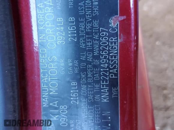 ✅ 2009 Kia Spectra EX • VIN: KNAFE221495620697 • Lot: 90609205. Wystawiony na Copart z przebiegiem 81 380 mil. Bezpłatny archiwum sprzedaży aukcyjnych z USA i szczegółowy raport historii pojazdu na DreamBid. Zdjęcie 12.