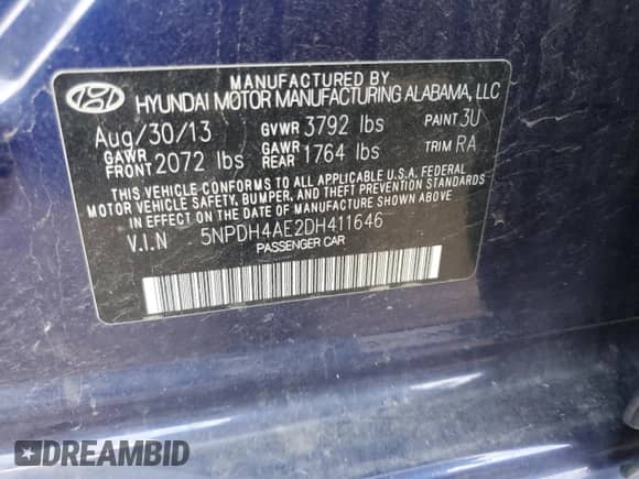 2013 Hyundai Elantra GLS z VIN 5NPDH4AE2DH411646, wystawiony jako Copart lot #81412415 z przebiegiem 159 501 mil mil oraz Szkoda całkowita • Salvage title. Historia ofert i sprzedaży dostępna na DreamBid. Obrazek 12.