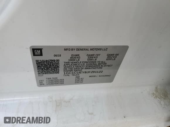 ✅ 2018 Chevrolet Silverado 2500HD Work Truck • VIN: 1GC1CUEY8JF291122 • Лот: 88977855. Опубликован ранее на Copart с пробегом 84 519 миль. Бесплатный доступ к архиву аукционных продаж из США и подробный отчёт об истории автомобиля на DreamBid. Изображение 12.