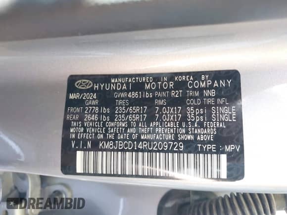 2024 Hyundai Tucson Blue с VIN KM8JBCD14RU209729, выставлен на аукционе IAAI как лот 43321625 с пробегом 13 661 миль миль и . История ставок и продаж доступна на DreamBid. Изображение 9.