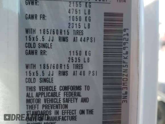 2015 Chevrolet City Express Cargo LT z VIN 3N63M0ZN5FK699219, wystawiony jako Copart lot #53444175 z przebiegiem 56 589 mil mil oraz Czysty tytuł • Clean title. Historia ofert i sprzedaży dostępna na DreamBid. Obrazek 13.