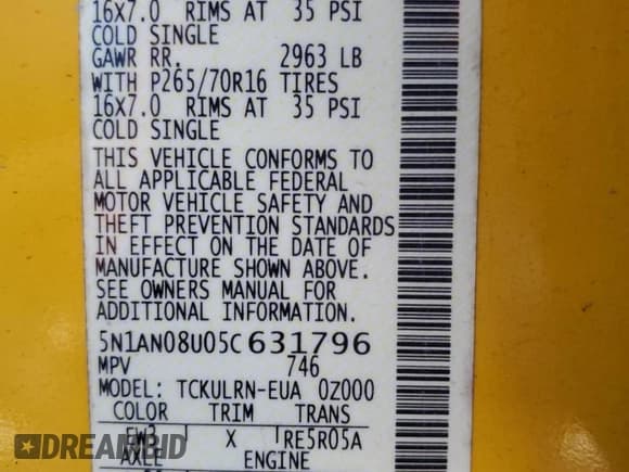 ✅ 2005 Nissan Xterra S • VIN: 5N1AN08U05C631796 • Lot: 51624895. Wystawiony na Copart z przebiegiem 156 430 mil. Bezpłatny archiwum sprzedaży aukcyjnych z USA i szczegółowy raport historii pojazdu na DreamBid. Zdjęcie 12.