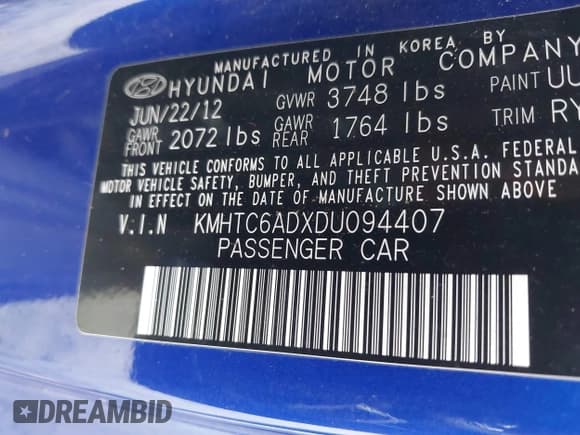 ✅ 2013 Hyundai Veloster w/Black Int • VIN: KMHTC6ADXDU094407 • Lot: 41605155. Wystawiony na IAAI z przebiegiem 137 080 mil. Bezpłatny archiwum sprzedaży aukcyjnych z USA i szczegółowy raport historii pojazdu na DreamBid. Zdjęcie 9.
