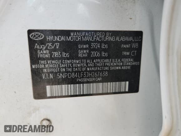 ✅ 2018 Hyundai Elantra SEL • VIN: 5NPD84LF3JH267638 • Lot: 82699295. Listed on Copart with 109,571 mi. Free auction sales archive from the USA and detailed vehicle history report at DreamBid. Image 12.