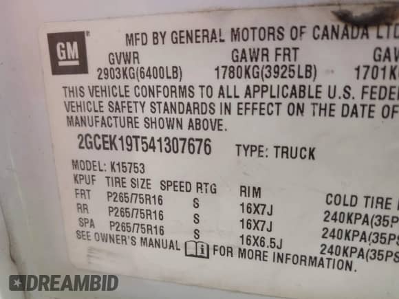 2004 Chevrolet Silverado 1500 with VIN 2GCEK19T541307676, listed as a IAAI auction lot 41864501 with 220,593 mi miles and . Bid and sale history available at DreamBid. Image 9.