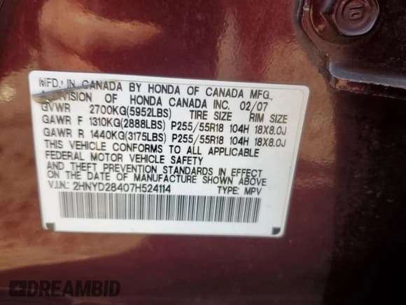 ✅ 2007 Acura MDX Technology • VIN: 2HNYD28407H524114 • Лот: 82173985. Опубликован ранее на Copart с пробегом 230 739 миль. Бесплатный доступ к архиву аукционных продаж из США и подробный отчёт об истории автомобиля на DreamBid. Изображение 13.